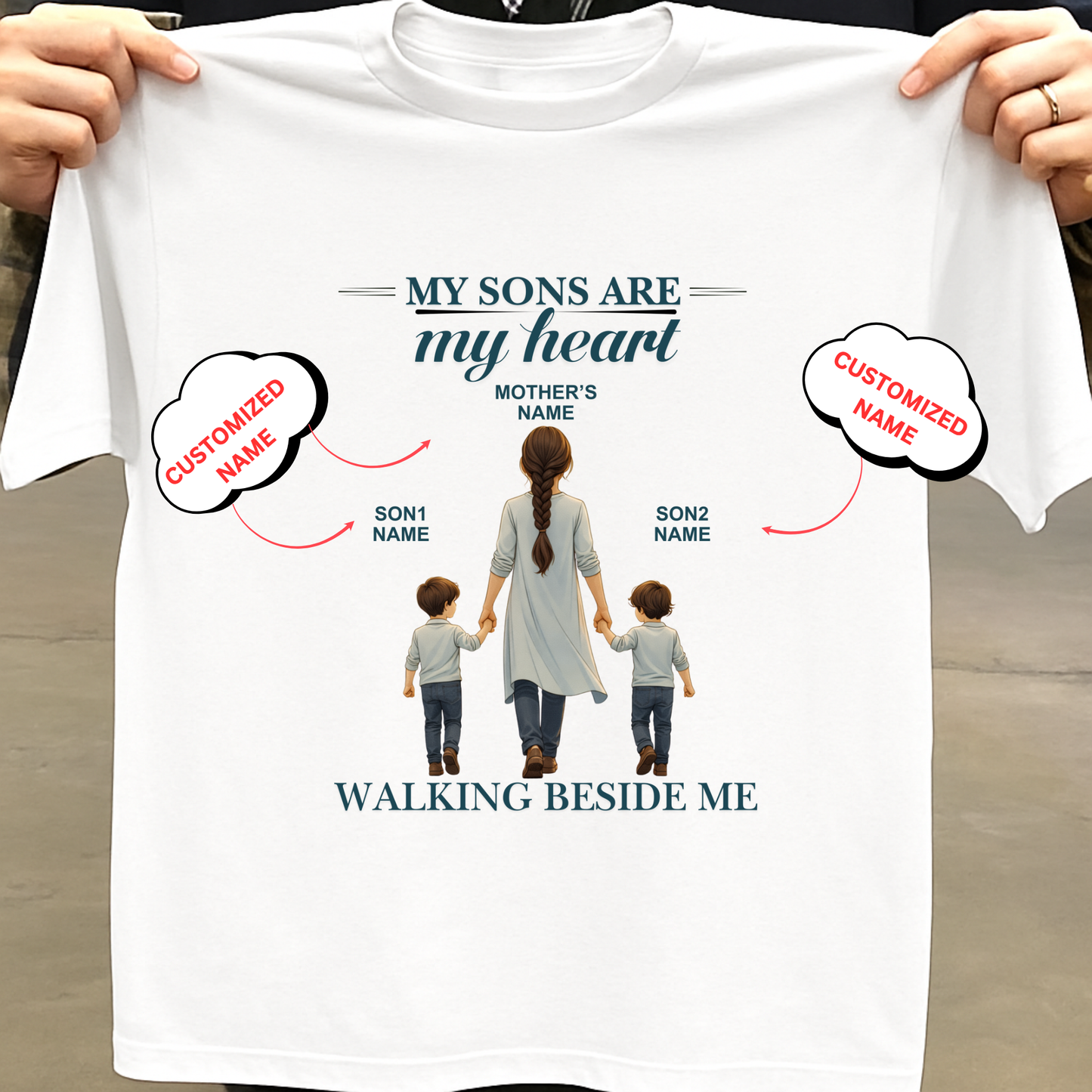 CUSTOMIZED- WALKING BESIDE ME (MOM & SONS) CLASSIC T-SHIRT