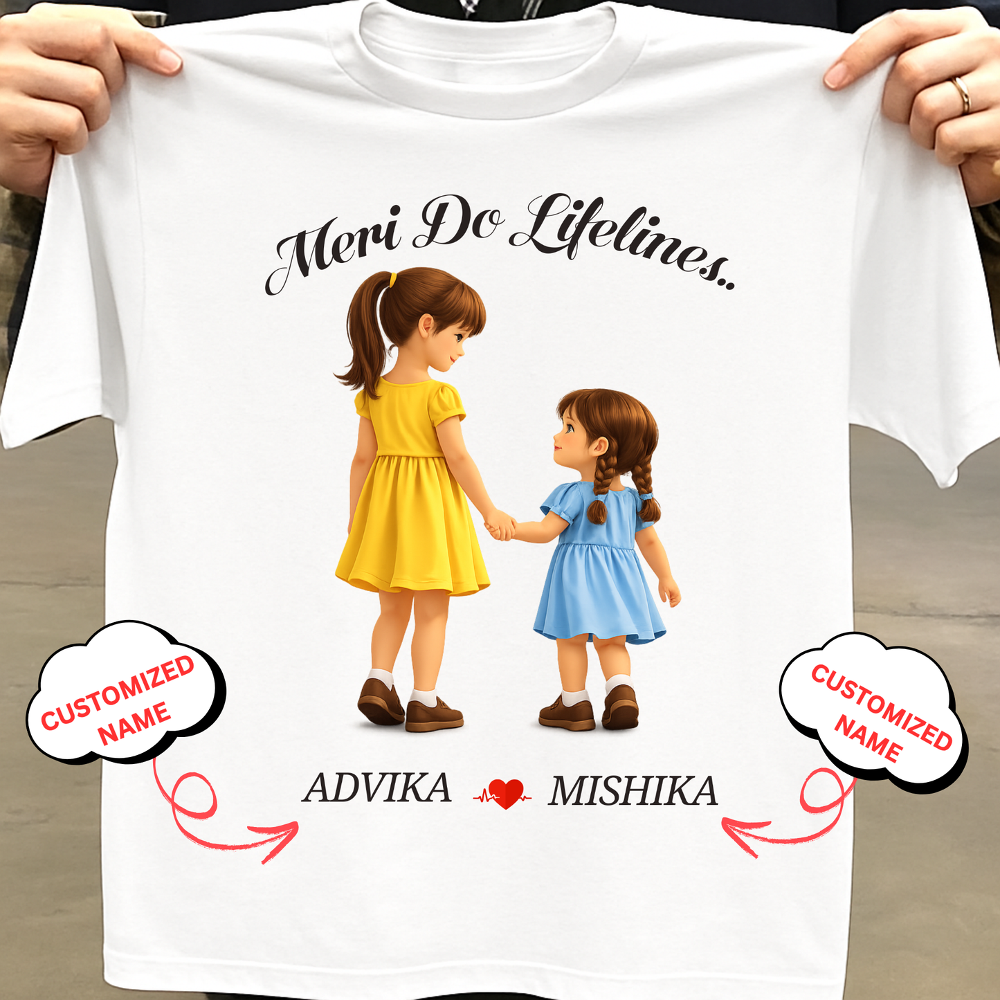 CUSTOMIZED-MERI LIFELINE (TWO DAUGHTERS) CLASSIC T-SHIRT
