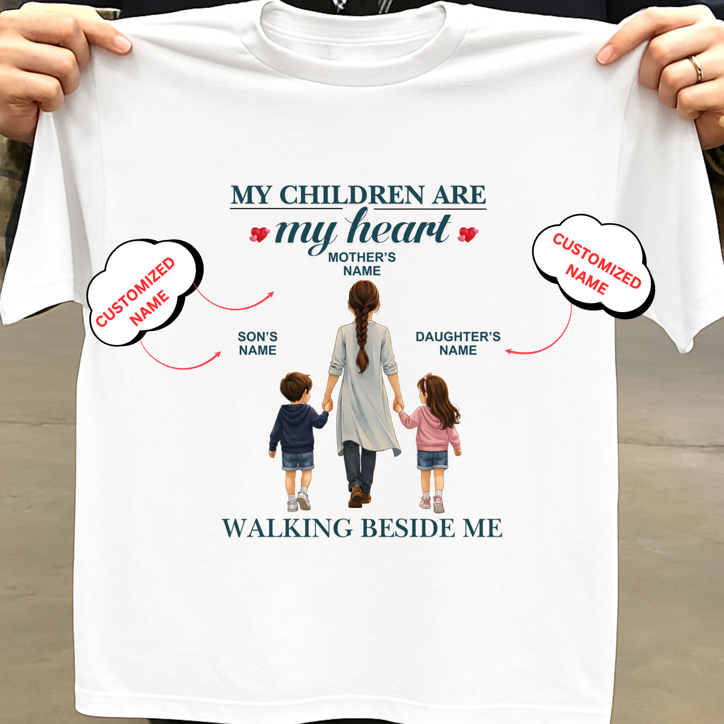 CUSTOMIZED- WALKING BESIDE ME (MOM & KIDS) CLASSIC T-SHIRT