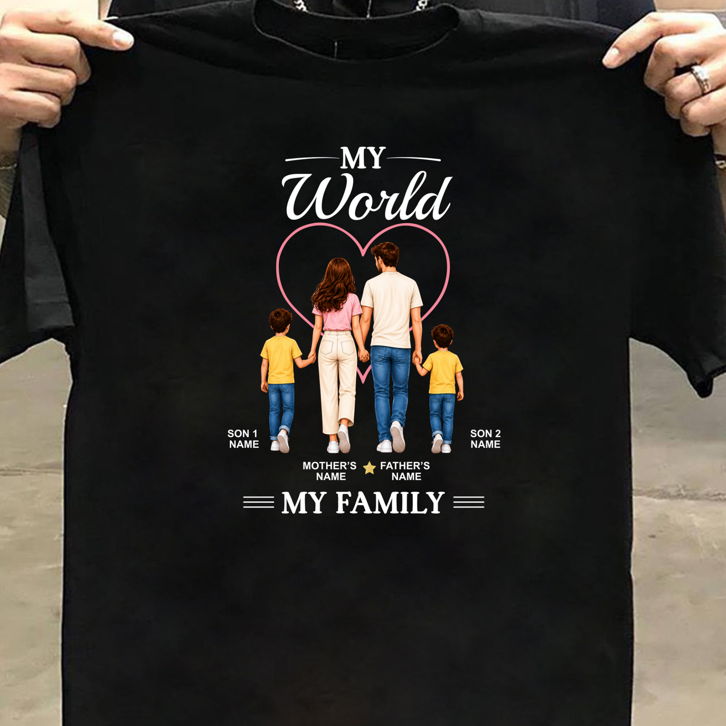 CUSTOMIZED - MY WORLD, MY FAMILY (SONS) ADULT CLASSIC T-SHIRT