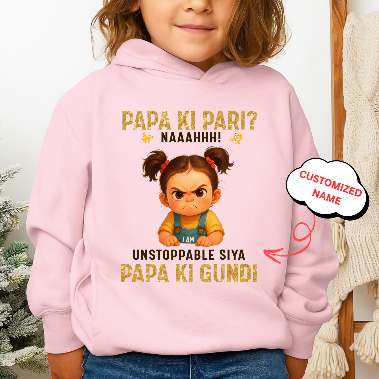 CUSTOMIZED- PAPA KI PARI, PAPA KI GUNDI PREMIUM KIDS HOODIE