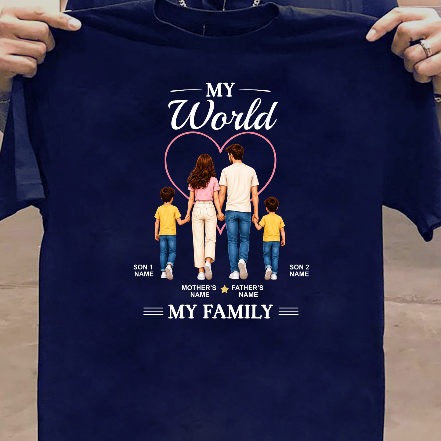 CUSTOMIZED - MY WORLD, MY FAMILY (SONS) ADULT CLASSIC T-SHIRT
