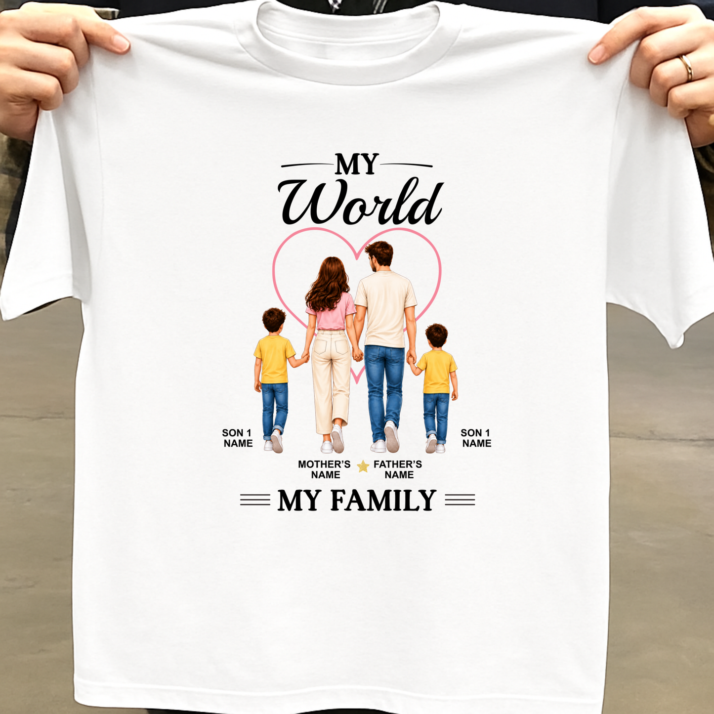 CUSTOMIZED - MY WORLD, MY FAMILY (SONS) ADULT CLASSIC T-SHIRT