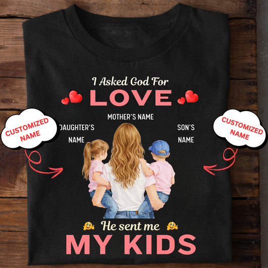 CUSTOMIZED-MY LOVE MY KIDS (MOTHER WITH SON AN DAUGHTER) CLASSIC T-SHIRT