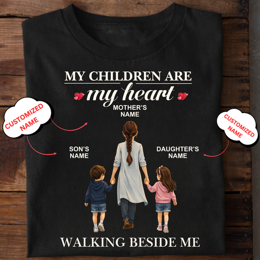 CUSTOMIZED- WALKING BESIDE ME (MOM & KIDS) CLASSIC T-SHIRT