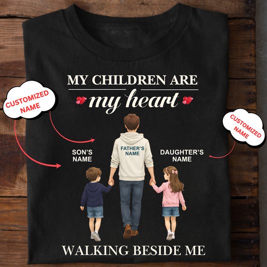 CUSTOMIZED- WALKING BESIDE ME (DAD & KIDS) CLASSIC T-SHIRT
