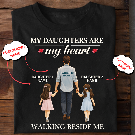 CUSTOMIZED- WALKING BESIDE ME (DAD & DAUGHTERS) CLASSIC T-SHIRT